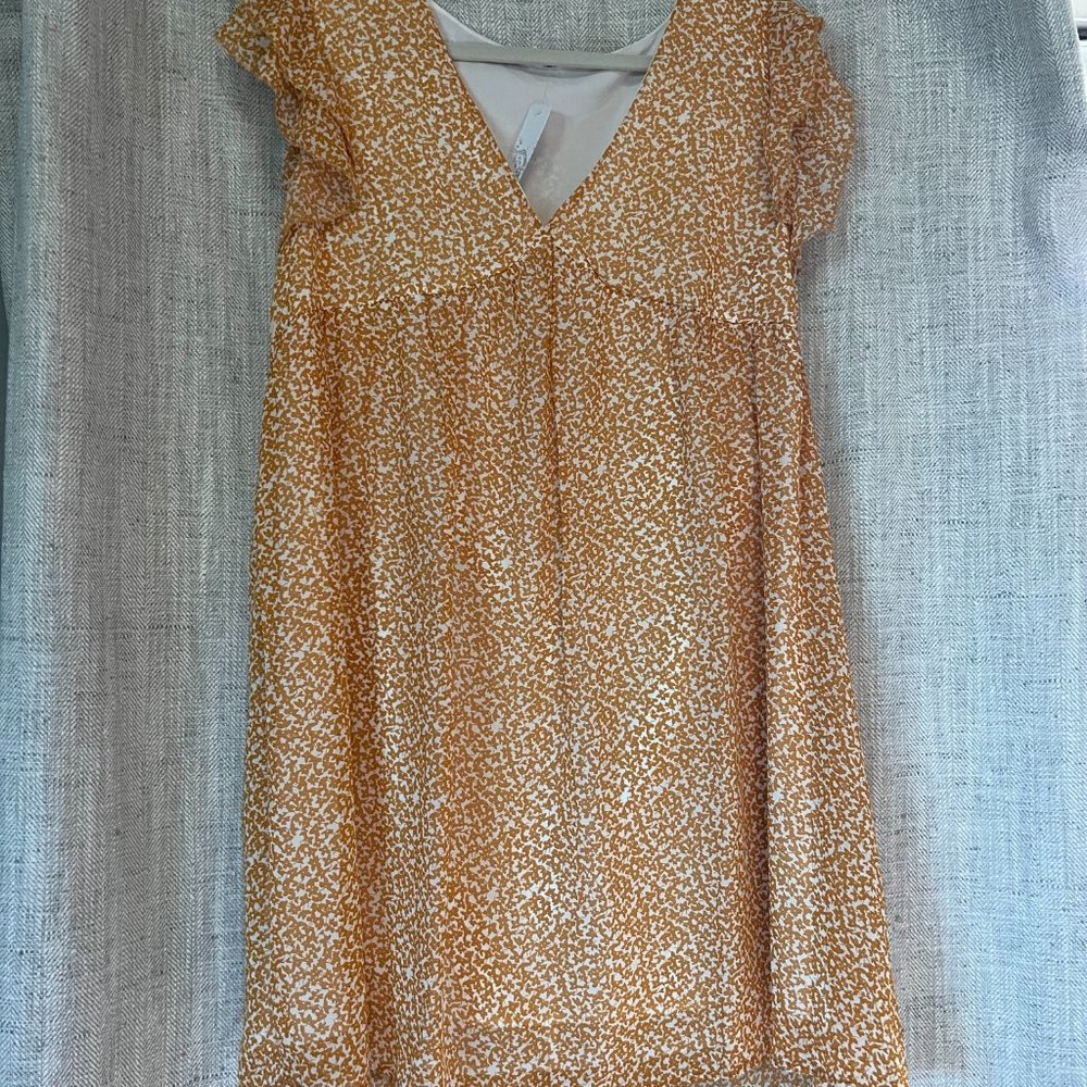 Yellow floral Flutter-Sleeve Empire-Waist Dress